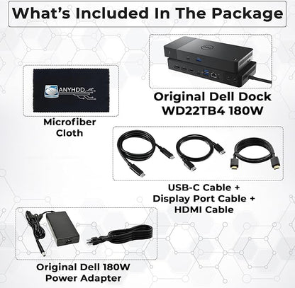 WD22TB4 Dell Docking Station Thunderbolt 4 Dock, 180W AC Adapter, HDMI Cable - Image 2