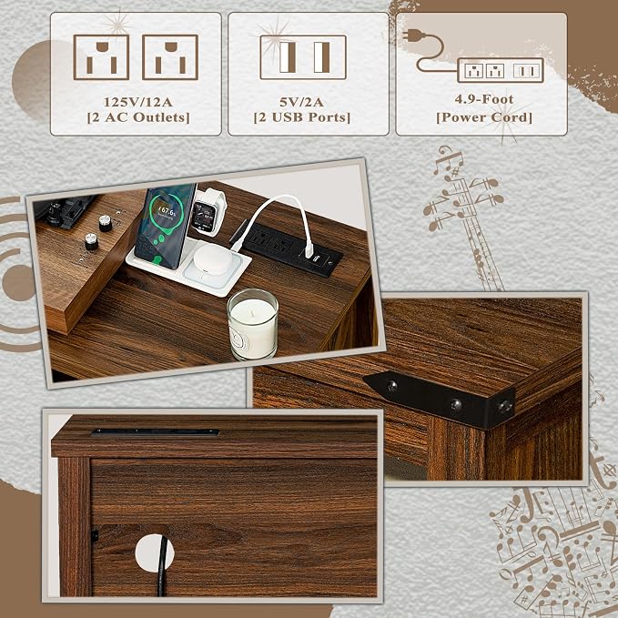 Large Record Player Stand with Charging Station & LED Lights, Vinyl Records - Image 9