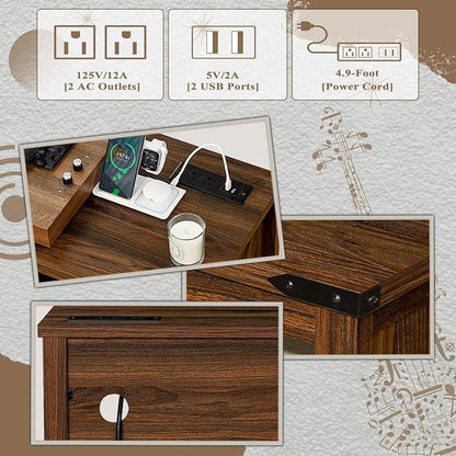 Large Record Player Stand with Charging Station & LED Lights, Vinyl Records - Image 9