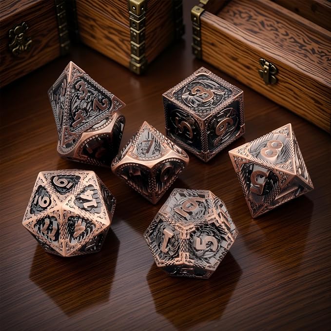 PJOY Metal DND Dice Set D&D Dragon Dice Copper - Image 8