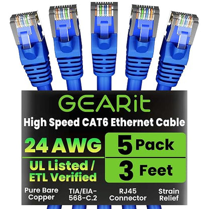 GEARit Cat 6 Ethernet Patch Cable 3 ft Blue by GEARit