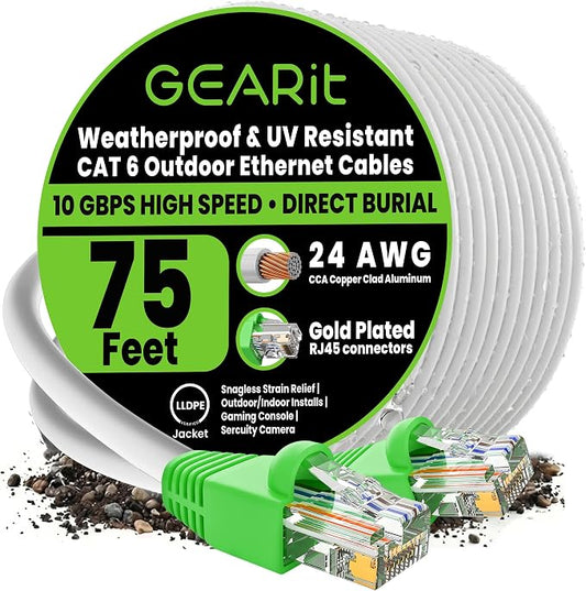 GEARit Cat6 Outdoor Ethernet Cable CCA Copper Clad, Waterproof, Direct Burial by GEARit