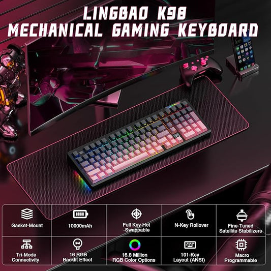 LINGBAO K98 Wireless Mechanical Gaming Keyboard, Tri-Mode BT5.0/2.4GHz/USB-C - Image 2