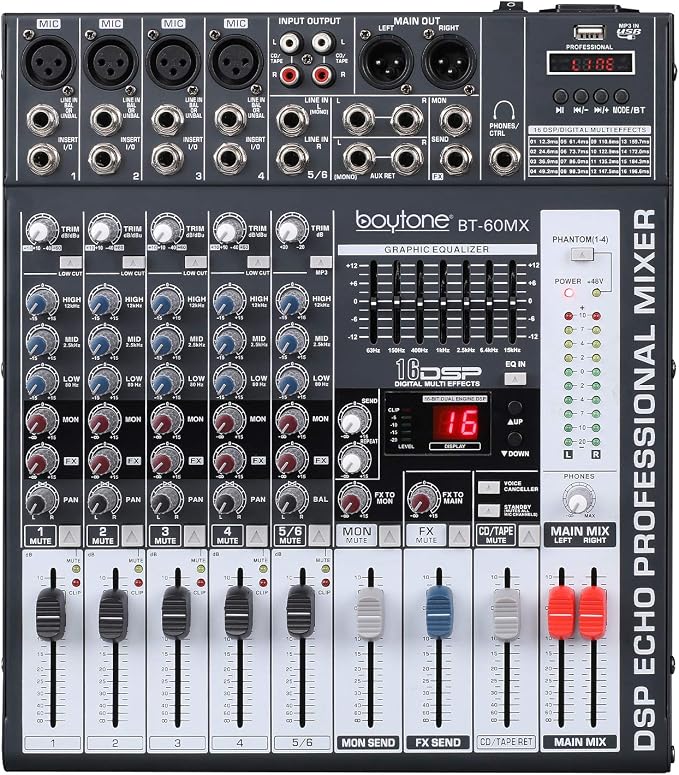 Boytone BT-60MX, 6 Channel Bluetooth Audio Mixer - Image 2