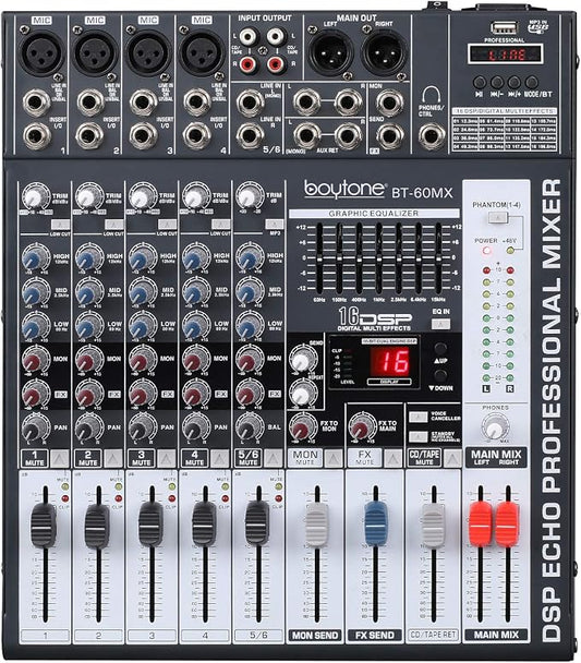 Boytone BT-60MX, 6 Channel Bluetooth Audio Mixer - Image 2