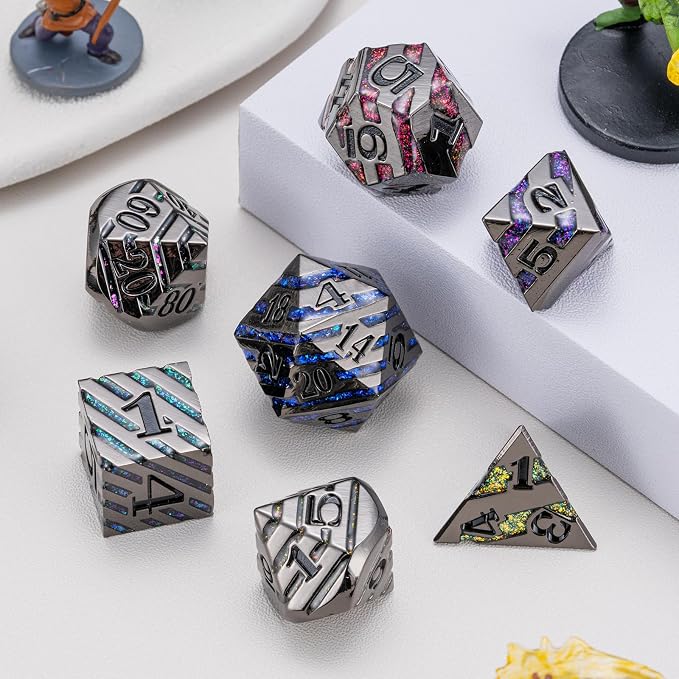 Metallic Glitter Stripes D&D Dice Set, DND Metal Dice - Image 6