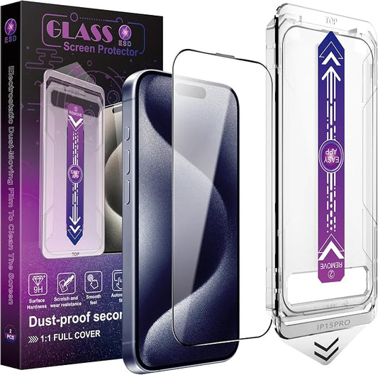 2 Pack Screen Protector for iPhone 15 Pro, 9H Tempered Glass, Full Coverage by Unknown