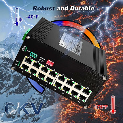 Industrial L2+ Managed 16 Port PoE Ethernet Switch, Gigabit Networking Switch - Image 6