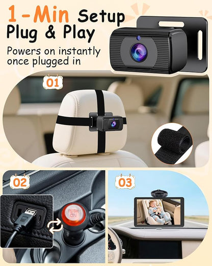 Rohent Baby Car Camera 7.2-Inch Monitor: 1080P HD Rear Facing Infant Backseat - Image 6
