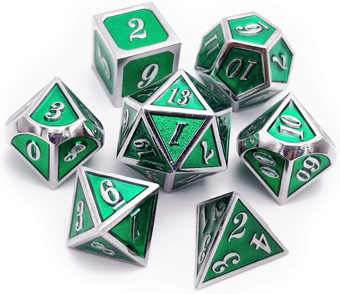 Haxtec 7 Die Metal DND Dice Set Green Elven Goblin D&D Dice Set Compatible by HaxtecDice