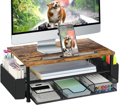 Wood Desk Organizers and Accessories, 2-Tier Computer Monitor Stand Riser by AUPSEN
