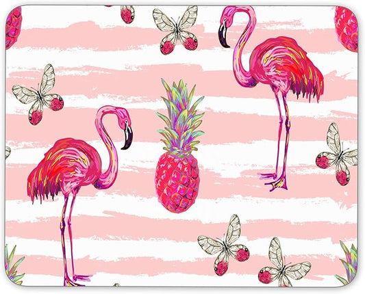 Non-Slip Rubber Mouse Pad， Watercolor Flamingos and Pineapple and Butterflies by Qien+BaiSei