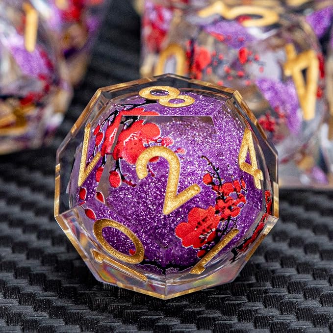 ARUOHHA DND Resin Dice Plum Blossom Liquid Core Purple Sharp Edged Polyhedral - Image 4