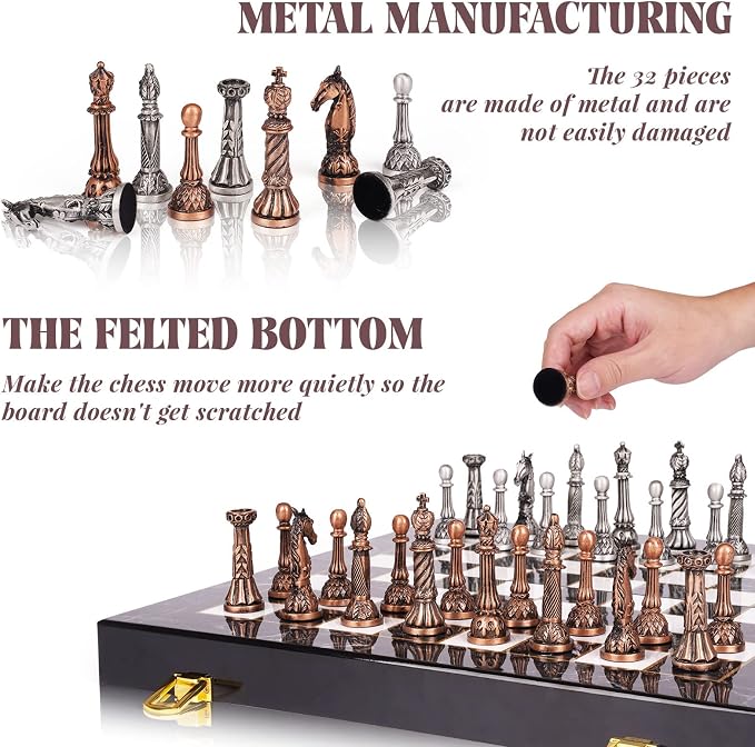 Retro Metal Chess Set for Adults and Kids – Marbling Chess Board - Image 4