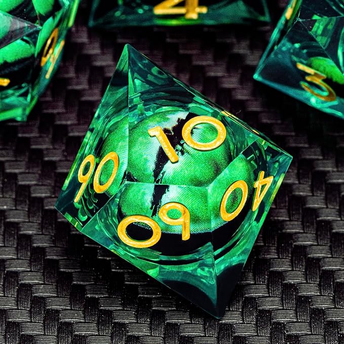 ARUOHHA DND Resin Dice Dragon Eye Dice Liquid Core Green Sharp Edged Dice Set - Image 5