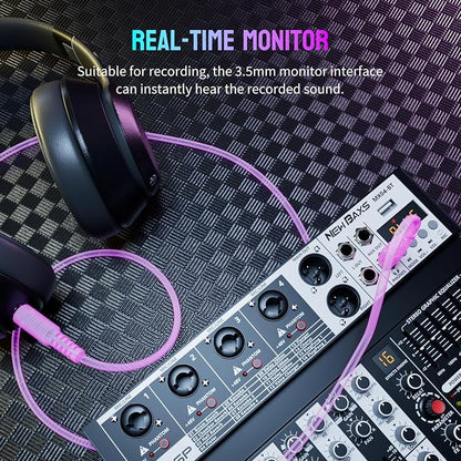 Professional Audio Mixer, 4 Channel Audio Interface Sound Board Mixing Console - Image 5