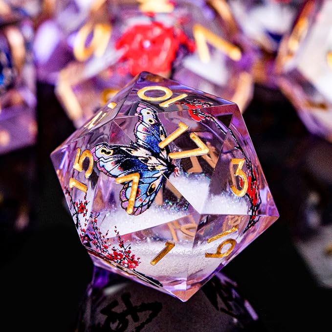 Butterfly DND Dice Purple Liquid Core Dice Set by ORIFANTOU