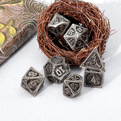 PJOY Metal DND Dice Set Antique Silver Dragon Scale D&D Polyhedral Dice - Image 6