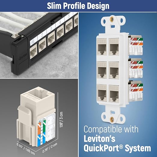 Everest 90° Angled RJ45 Cat6 Keystone Jacks 20-Pack in Light Almond - Image 6