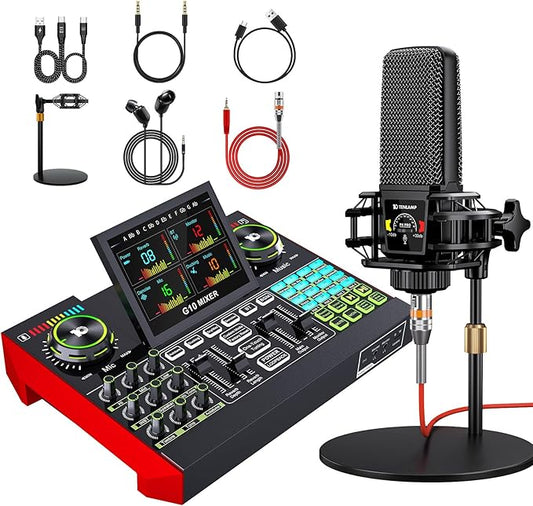 Podcast Equipment Bundle with 3.5mm Microphone and Live Sound Card, Audio by tenlamp