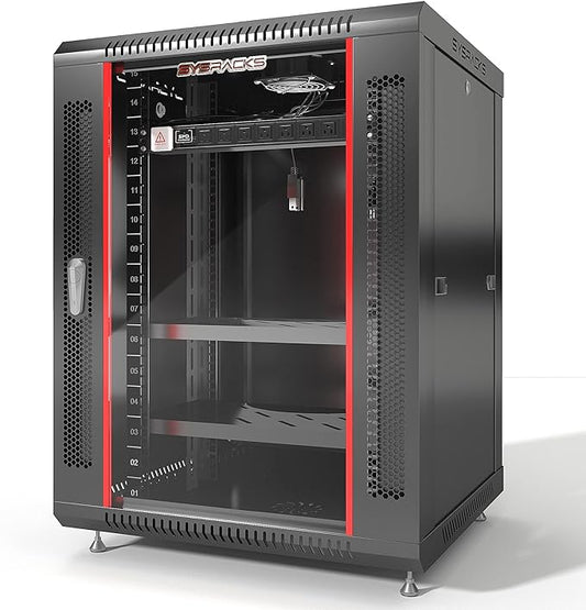 15U Wall Mount Server Rack Cabinet – 19" Network Rack Enclosure, PDU & 2 Shelves by SYSRACKS