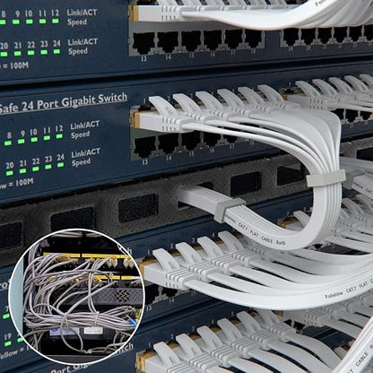 Folishine 50 ft Ethernet Cable, Cat 6e/Cat 6, High Speed, Flat White Shielded - Image 7