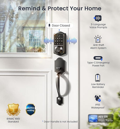 Veise VE017G Wi-Fi Keyless Entry Door Lock, App Remote & Voice Control - Image 7