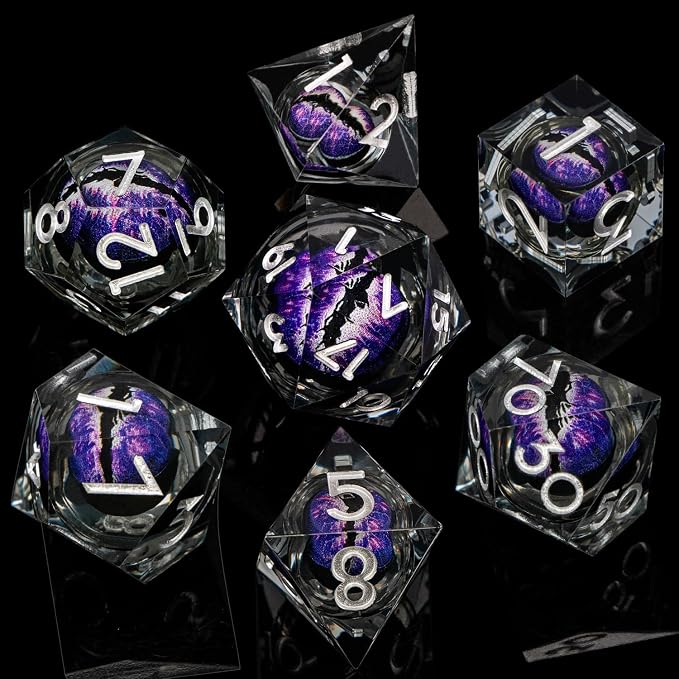 ARUOHHA DND Resin Dice Dragon Eye Dice Liquid Core Purple Sharp Edged Dice Set - Image 2