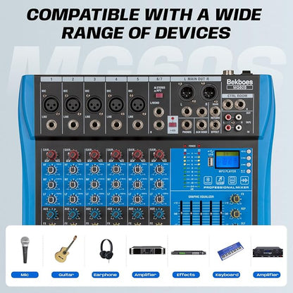 Professional Audio Mixer, 6 Channel, Input 48V Phantom Power Stereo Digital USB - Image 6
