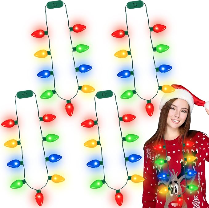QZYL 4 Pcs Christmas Necklace, 9 LED Bulbs Christmas Light Up Necklace Bulk - Image 8