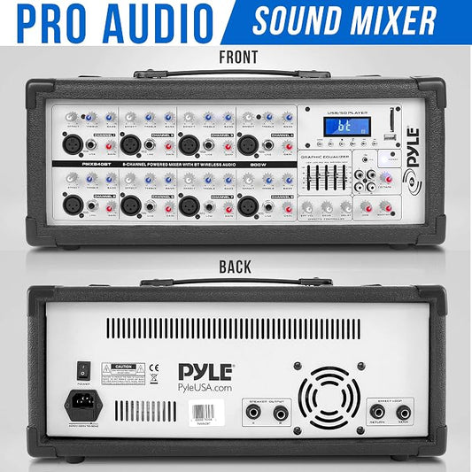 PyleUsa 8 Channel Bluetooth Stage Powered Mixer, 800 Watt Pro Audio Sound Mixer - Image 2