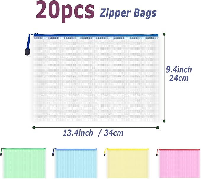 AUSTARK 20 Pcs Zipper File Bags, Plastic Mesh Pouch, Board Game Storage Bag - Image 2