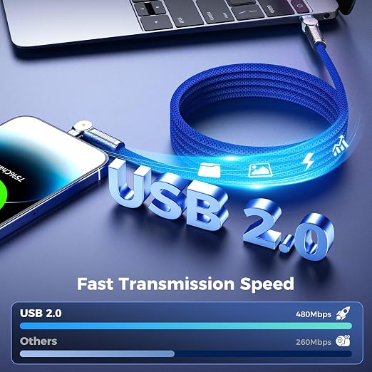 USB C to USB C Cable 10FT 240W, 180°Rotating USB C Cable Braided Type C Charger - Image 3