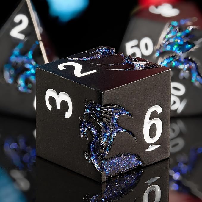 Metal Dice Set D&D, Glitter Blue Dragon Heavy Metallic DND Dice, Polyhedral - Image 2