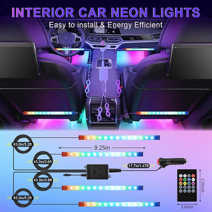 LivTee Car Led Interior Lights，4pcs 48 LED Multicolor Music Car Interior - Image 5