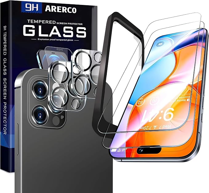 2 pack Full 9H+ 12 FT Military Grade Glass Screen Protector by ARERCO