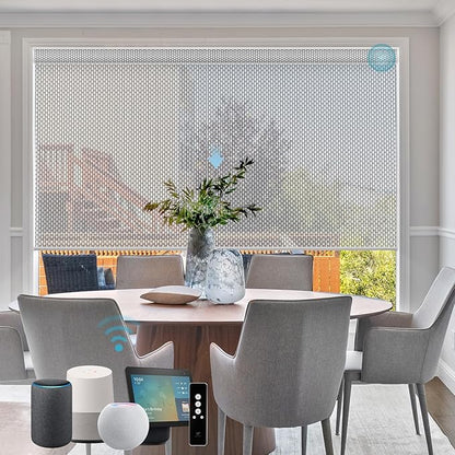 SmartWings Motorized Roller Shade, Light Filtering Smart Window Blinds Work by SmartWings