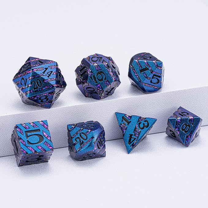 Metallic Glitter Stripes D&D Dice Set, RPG Metal Dice Set Dungeons and Dragons - Image 3