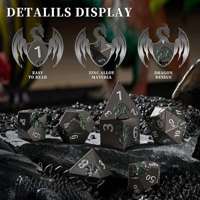 D&D Dice Set Metal Dragon Polyhedral DND Dice Set - Image 4