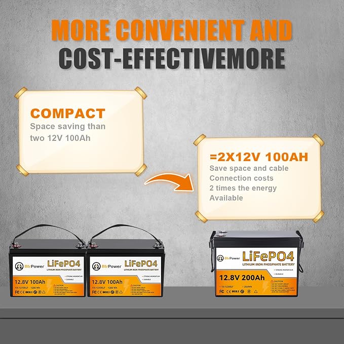 2 Pack 12V 200Ah LiFePO4 Deep Cycle Rechargeable Battery Pack Built-in 100A BMS - Image 5