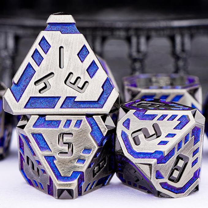 Metal DND Sci-fi Dice Set 7PCS Stripe Polyhedral Dice - Image 5