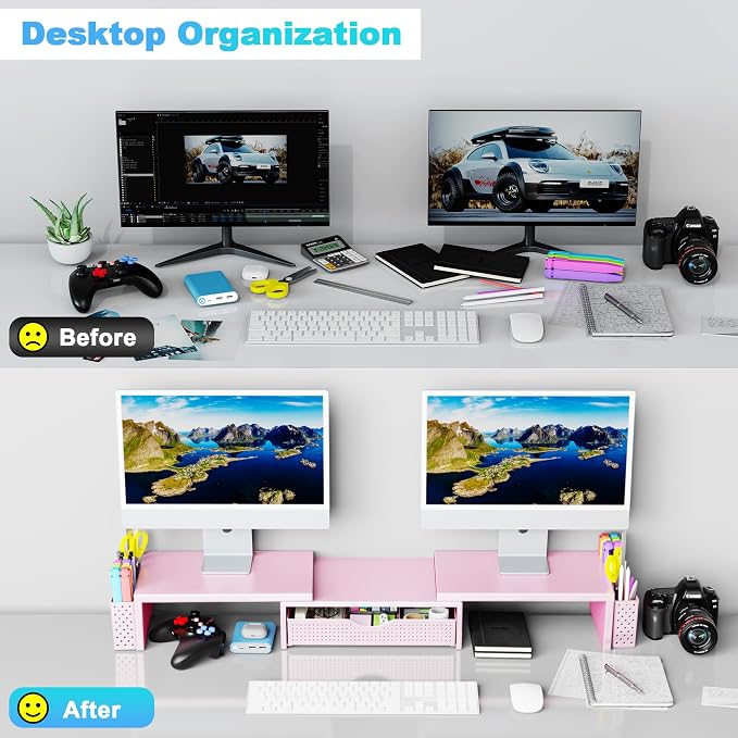 Spacrea Metal Desk Organizers and Accessories, Dual Monitor Stand Riser - Image 5