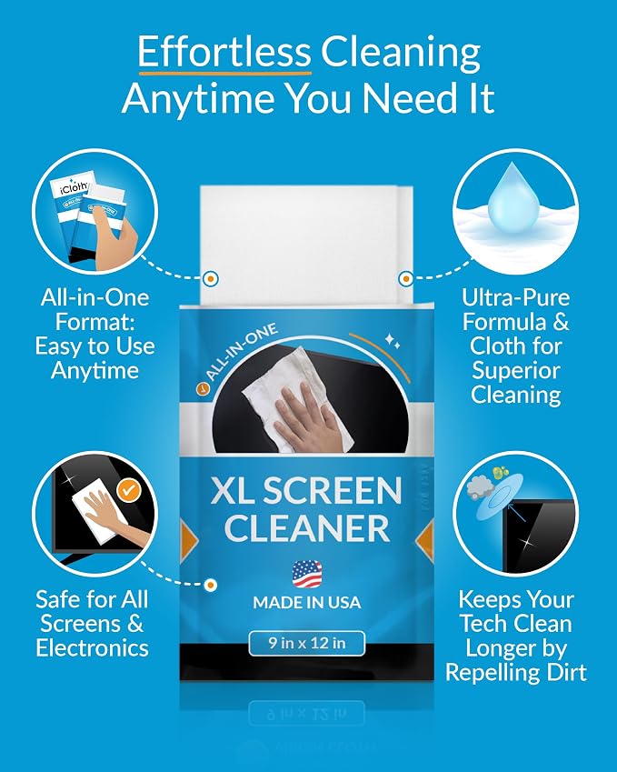 iCloth XL Screen Cleaning Wipes, Lint-Free and Streak-Free, Fast-Drying - Image 5