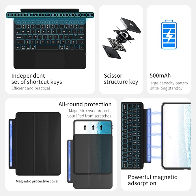 Keyboard Case for iPad Air 11 inch, Magnetic Detachable Keyboard Case for iPad - Image 4