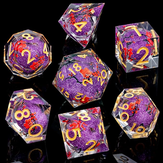ARUOHHA DND Resin Dice Plum Blossom Liquid Core Purple Sharp Edged Polyhedral - Image 2