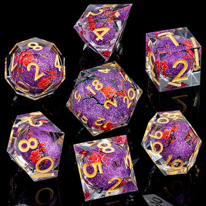 ARUOHHA DND Resin Dice Plum Blossom Liquid Core Purple Sharp Edged Polyhedral - Image 2