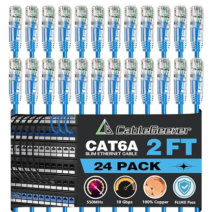 CableGeeker Patch Cables Cat6a 2ft Slim, Cat6 Ethernet Patch Cable 10G Support by CableGeeker