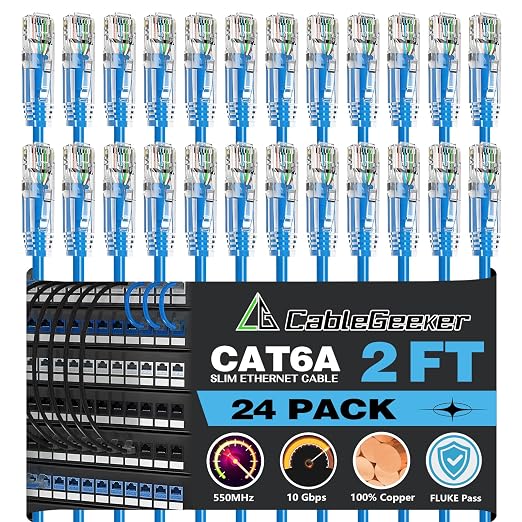 CableGeeker Patch Cables Cat6a 2ft Slim, Cat6 Ethernet Patch Cable 10G Support by CableGeeker
