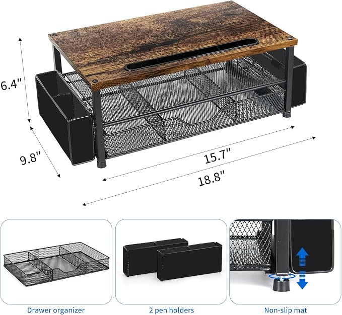 Wood Desk Organizers and Accessories, 2-Tier Computer Monitor Stand Riser - Image 7