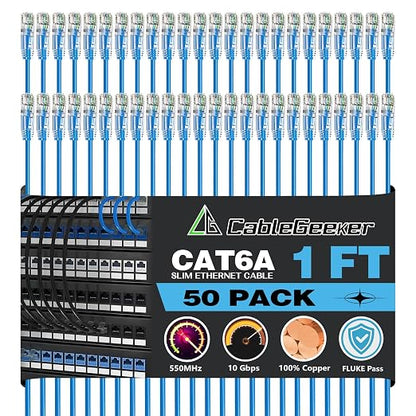 CableGeeker Patch Cables Cat6a 1ft Slim, Cat6 Ethernet Patch Cable 10G Support by CableGeeker